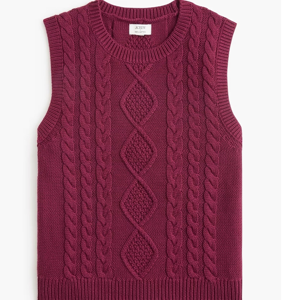 NWT J. Crew Burgundy Cable Knit Vest XL